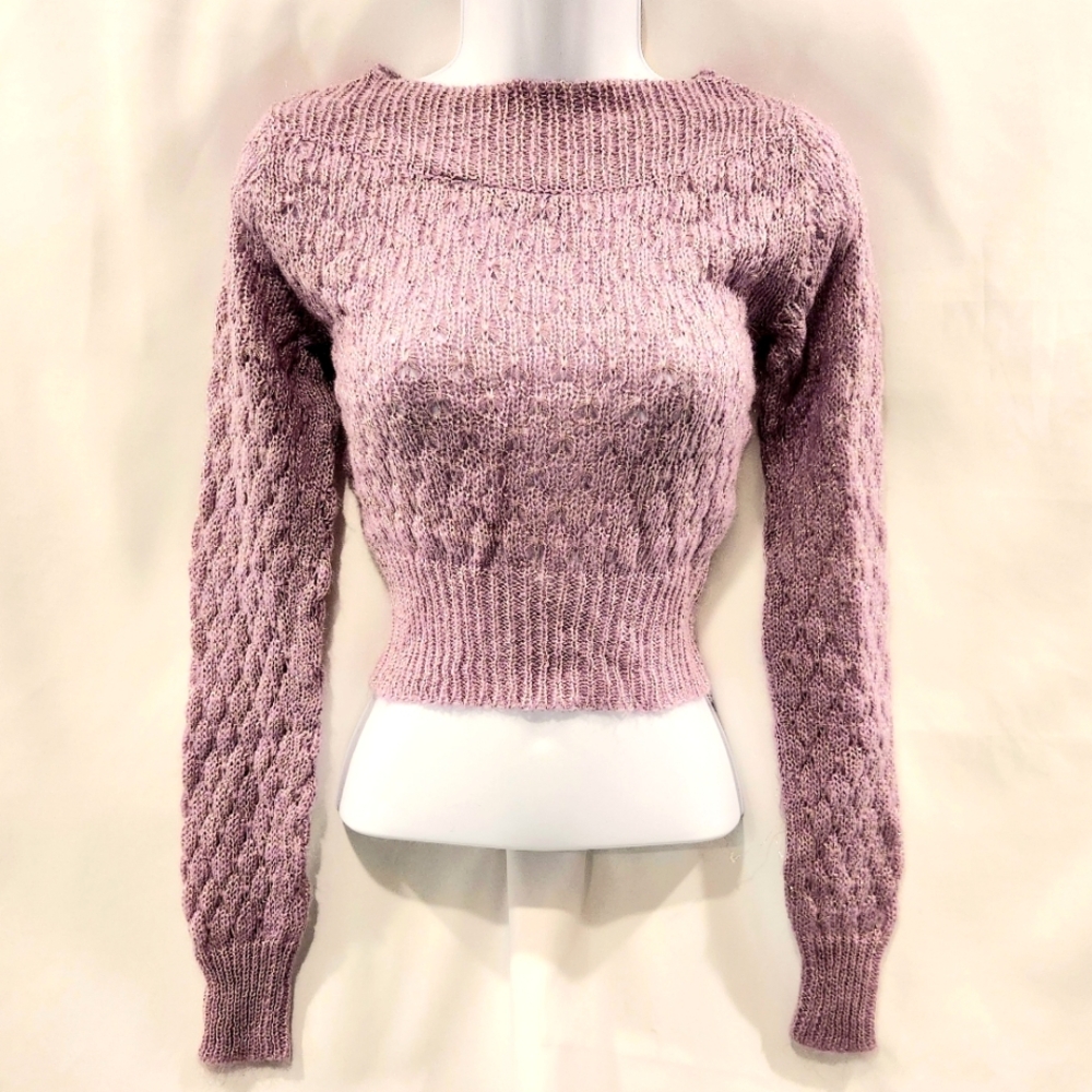 Delia's Vintage 90s Purple Glitter Crop Knit Long Sleeve Sweater